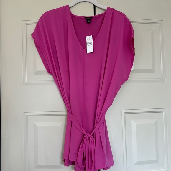 Ann Taylor belted tie waist mixed media top - Picture 3 of 4